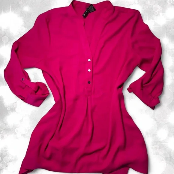 Barbiecore Hot Pink Y2K Style Long Sleeve Blouse - Picture 3 of 7